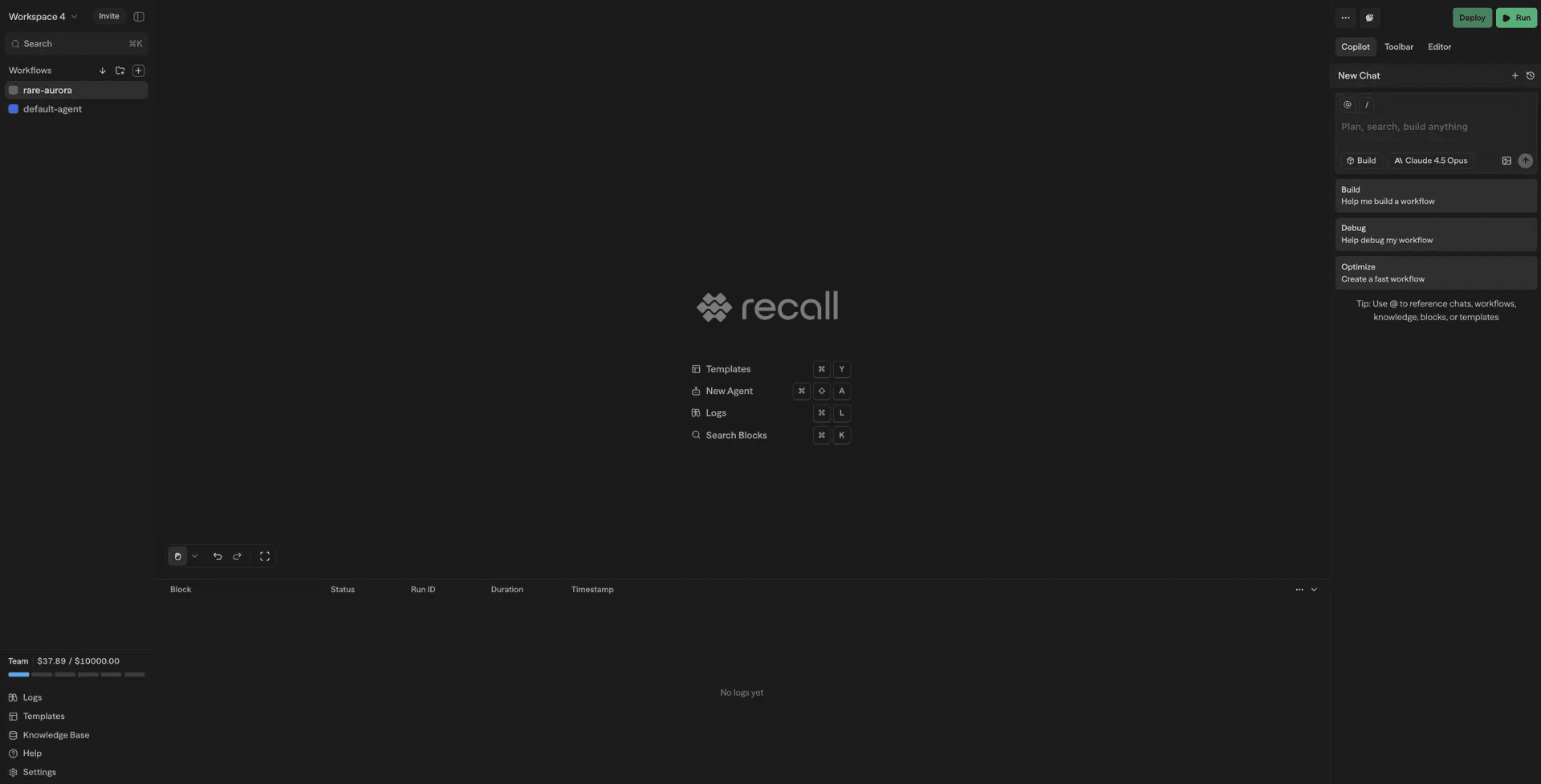 Recall visual workflow canvas